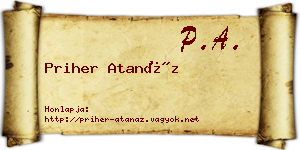 Priher Atanáz névjegykártya